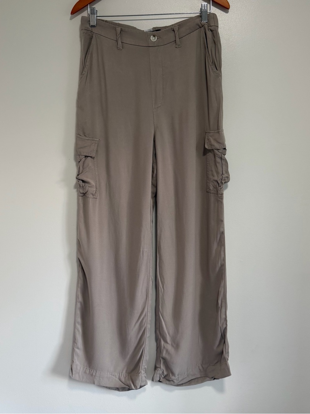 Rewash Tan Cargo Pants Wide Leg Flowy 100% Rayon Utility Trousers Neutral Medium